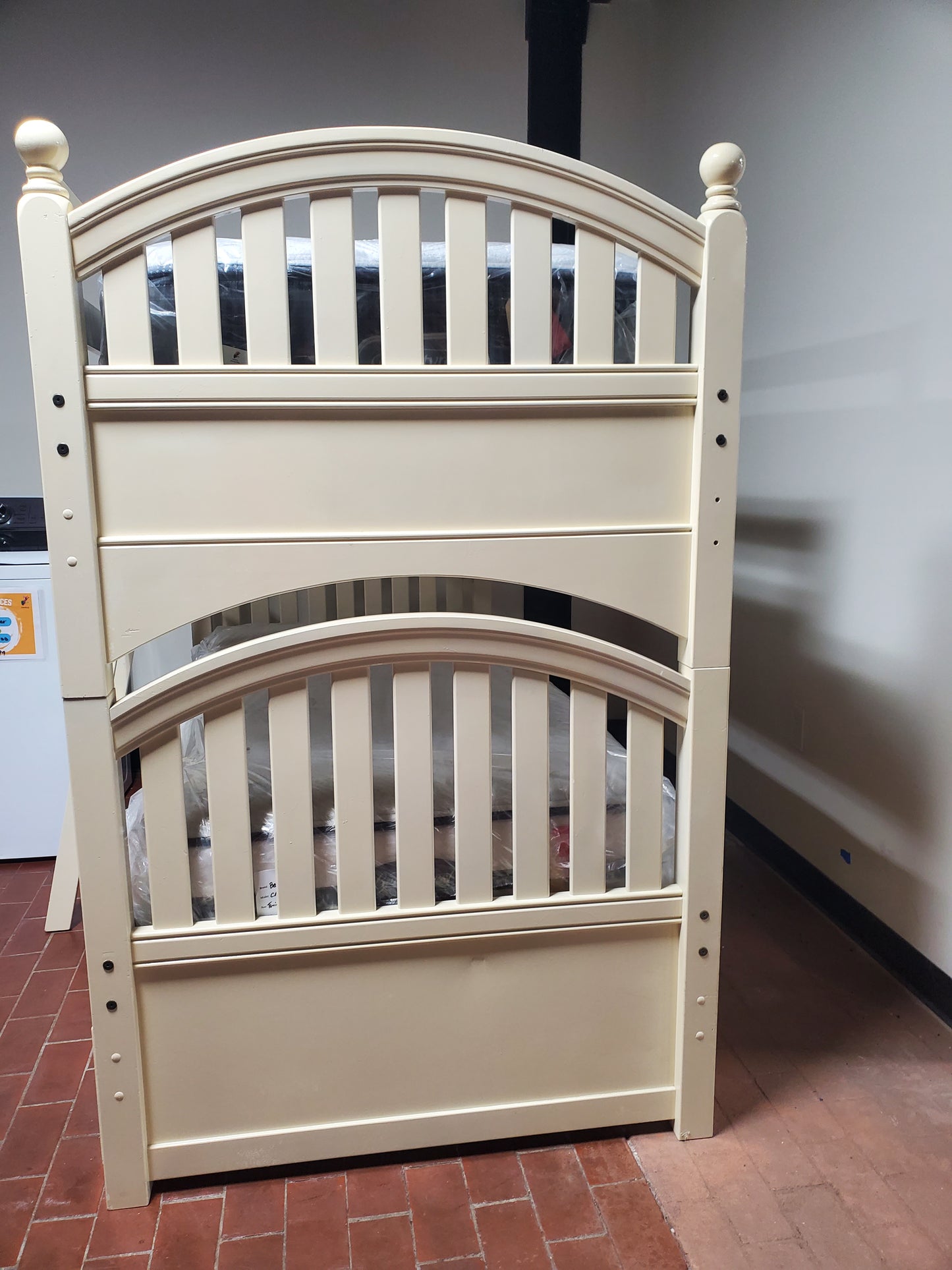 Unbranded Wooden Beige Twin Over Twin Bunk Bed