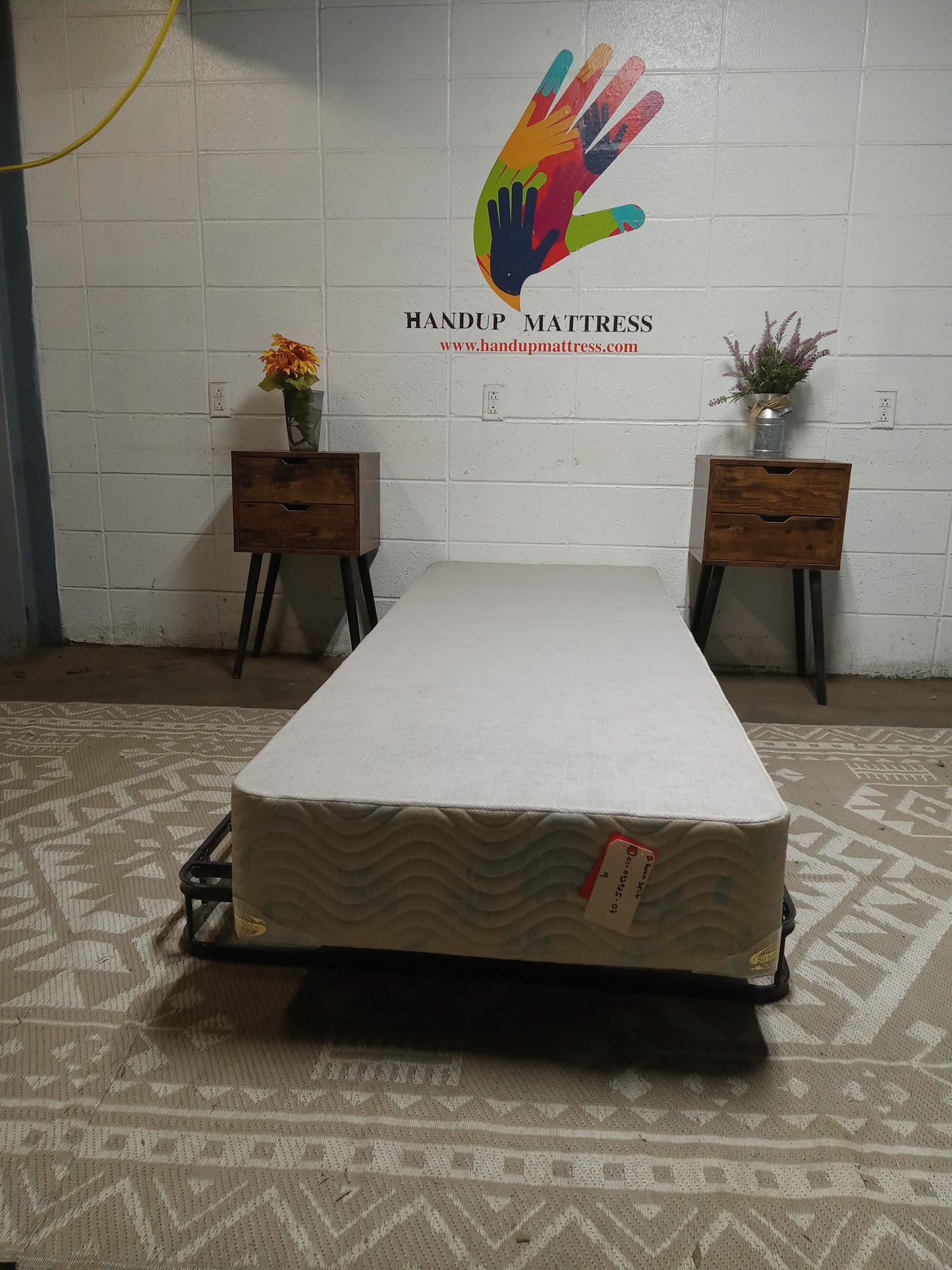 Unbranded | Light Grey & Light Blue Flower Pattern "9" Queen Split Box Spring