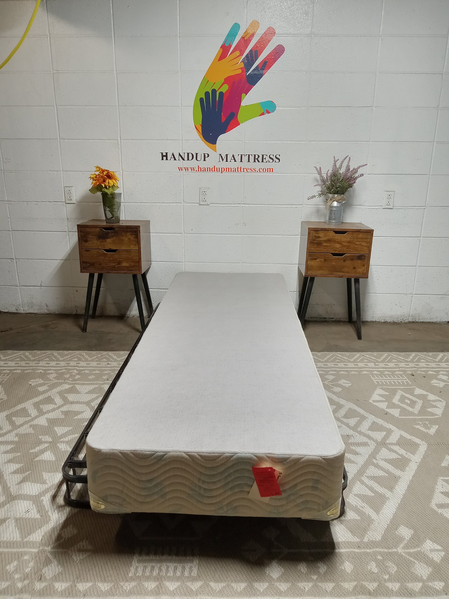 Unbranded | Light Grey & Light Blue Flower Pattern "9" Queen Split Box Spring