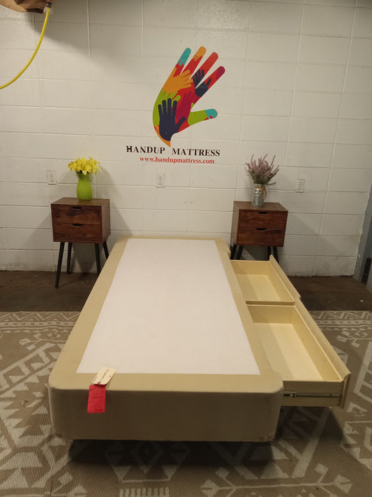 Beige 10'' Twin XL Boxspring w/ Drawers (2)