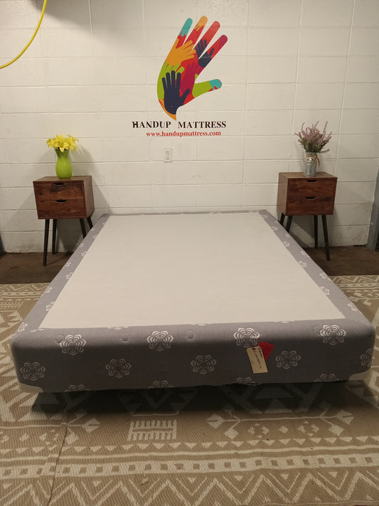 Box Spring | 9'' Queen Size Grey Floral Patterned