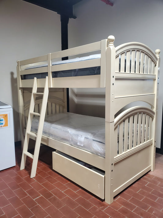 Unbranded Wooden Beige Twin Over Twin Bunk Bed